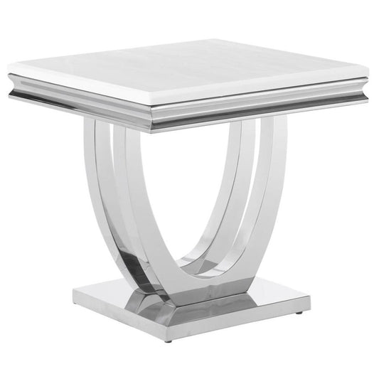 KERWIN Square Stone Top End Table White and Chrome