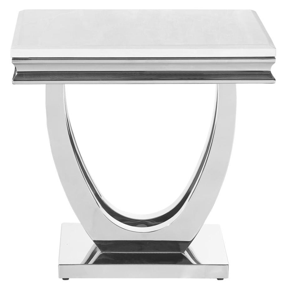 KERWIN Square Stone Top End Table White and Chrome