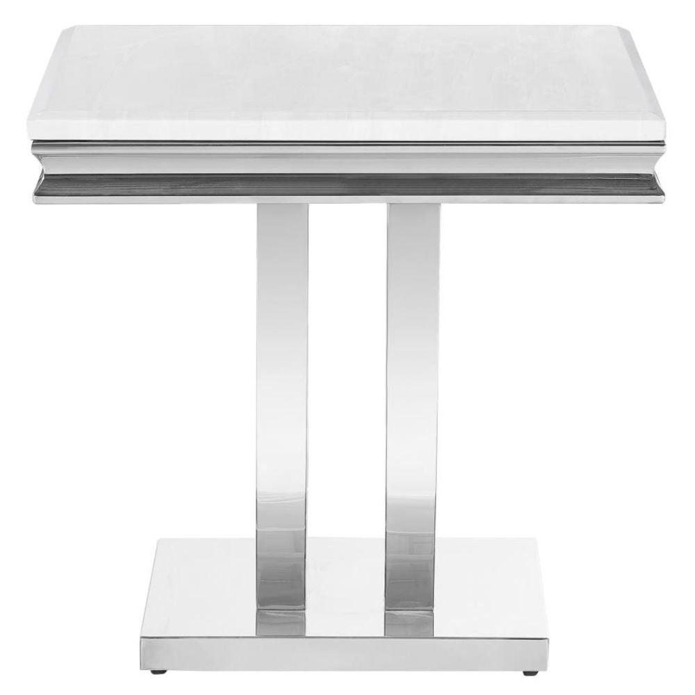 KERWIN Square Stone Top End Table White and Chrome