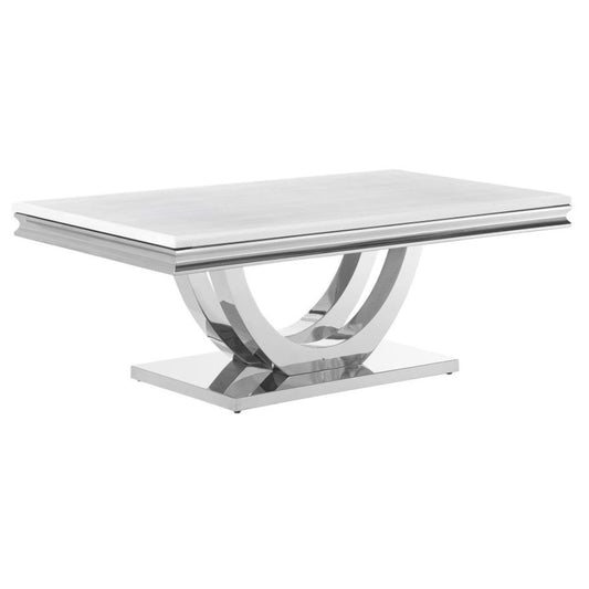 KERWIN Rectangular Stone Top Coffee Table White and Chrome