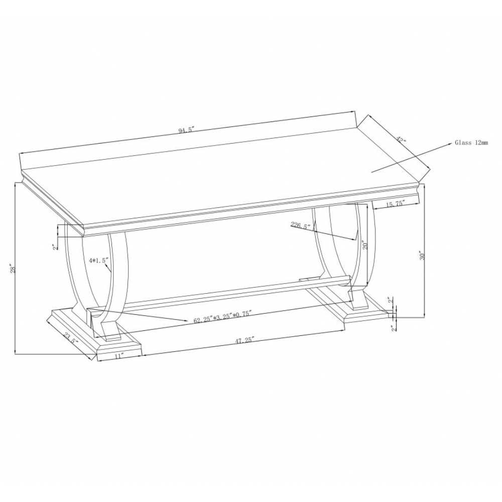 ANTOINE Rectangular 95-inch Glass Top Dining Table