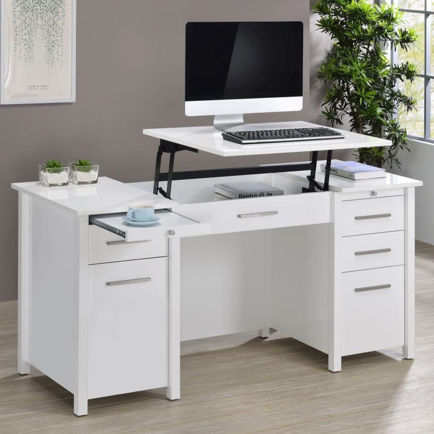 DYLAN 4-drawer Lift Top Office Desk White