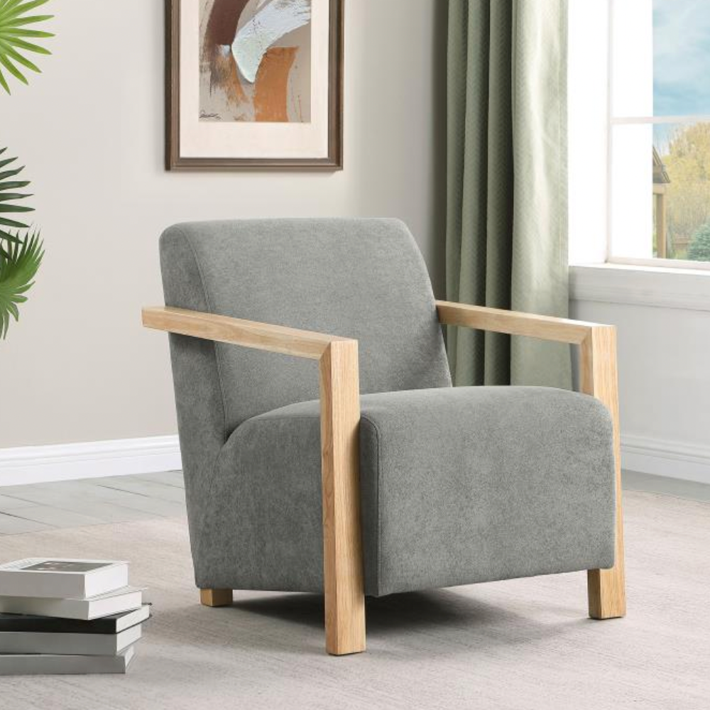 DIEGO Accent Arm Chair with Wood Arms Grey