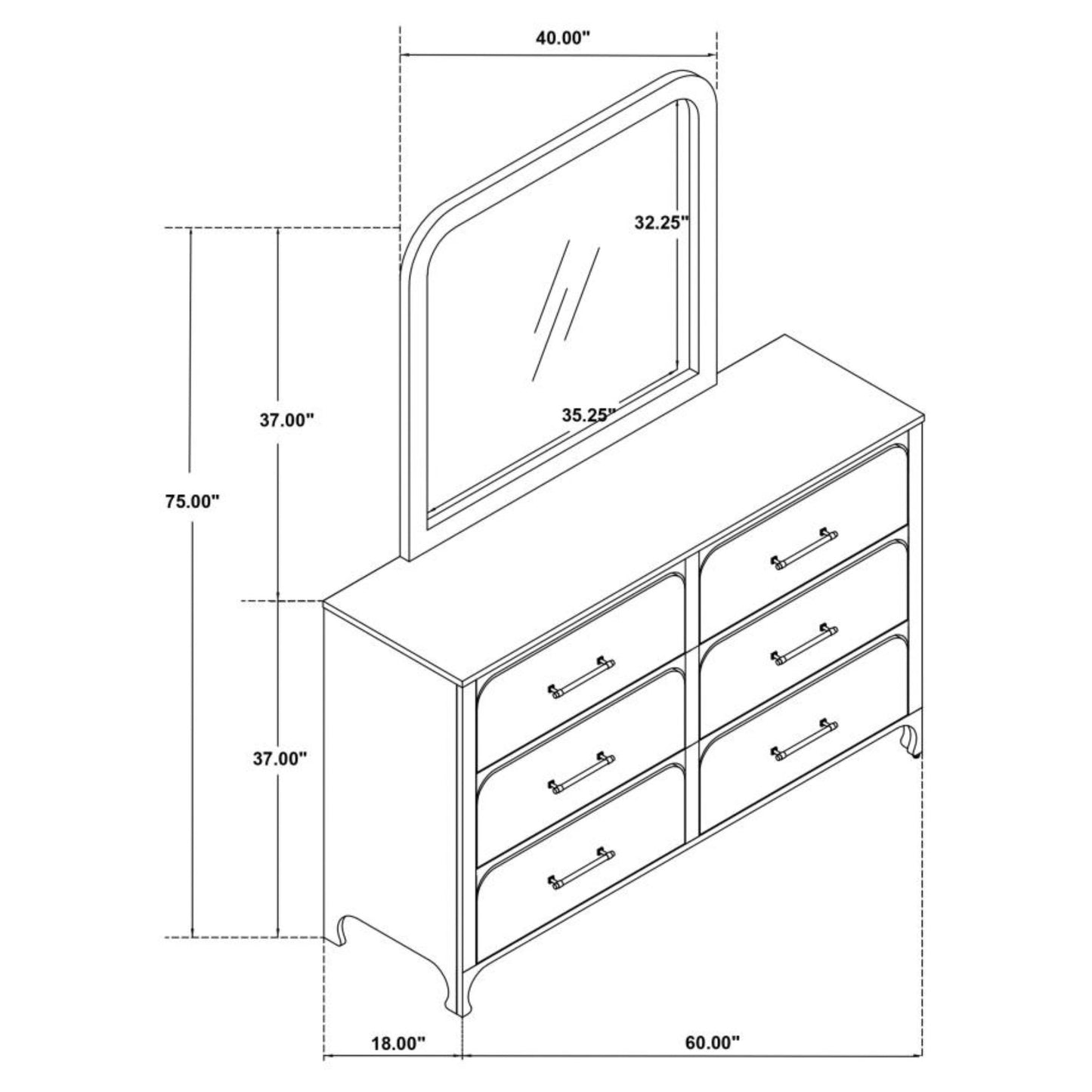 ANASTASIA 6-drawer Bedroom Dresser with Mirror