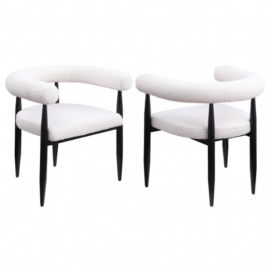 CAMDEN Boucle Upholstered Dining Arm Chair Cream (Set of 2)