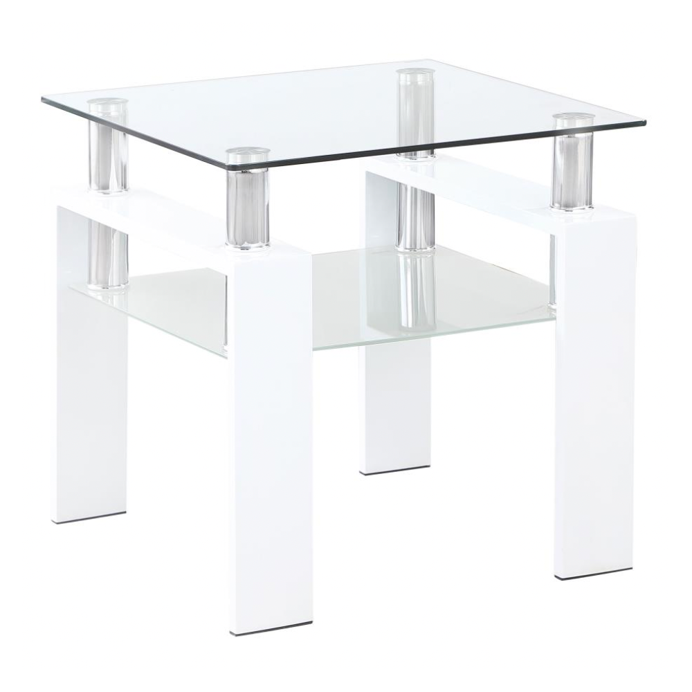 Dyer Glass Top Side End Table White