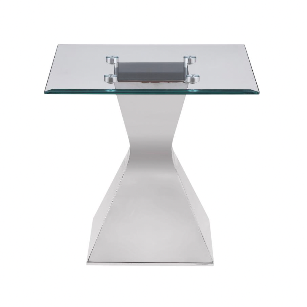 JENNY Glass Top Stainless Steel Side End Table Chrome