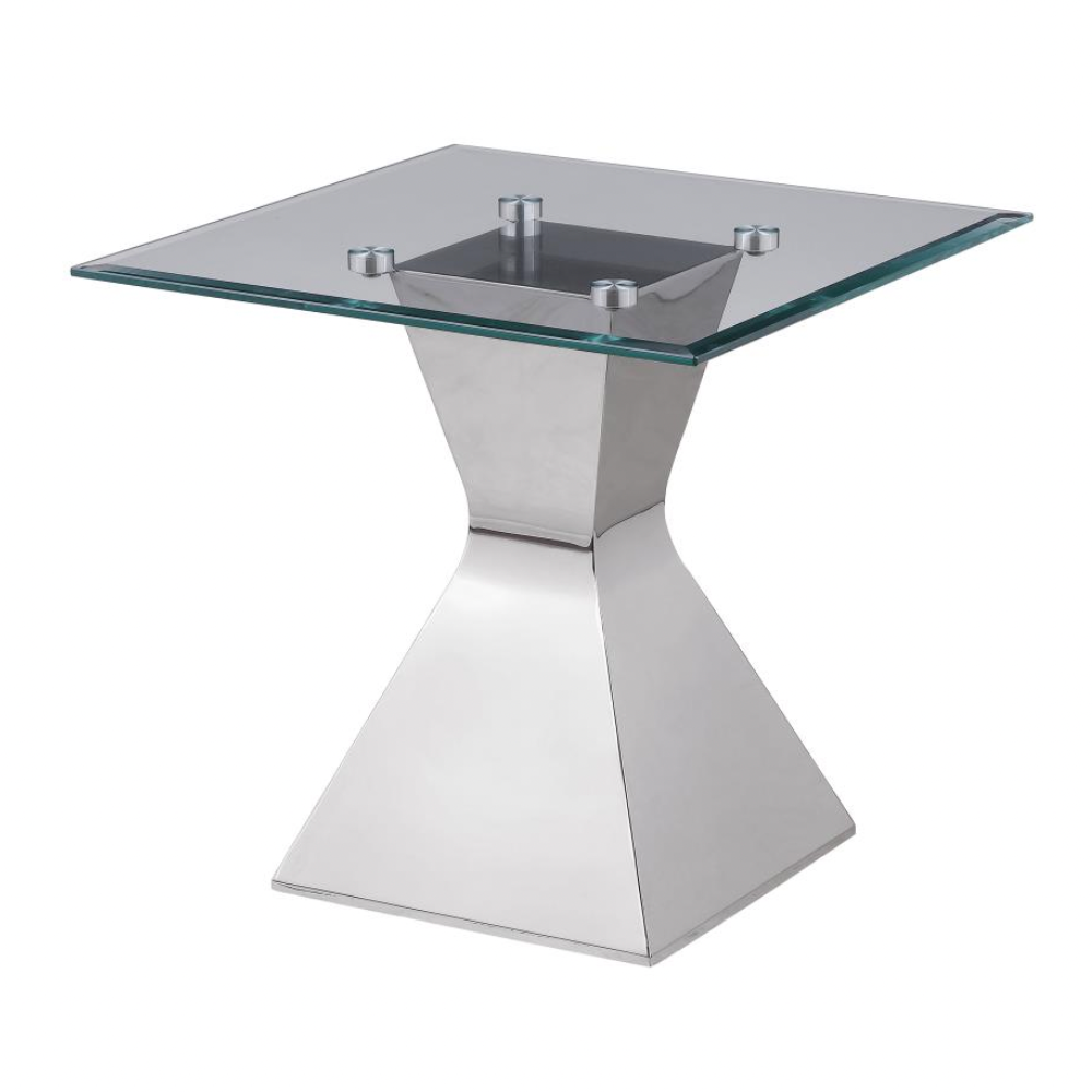 JENNY Glass Top Stainless Steel Side End Table Chrome