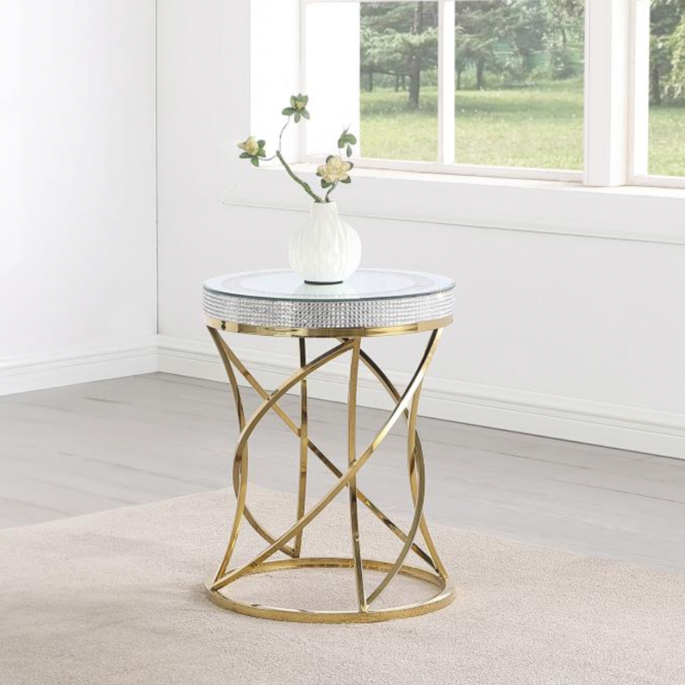 ELISE Mirror Top Stainless Steel End Table Gold