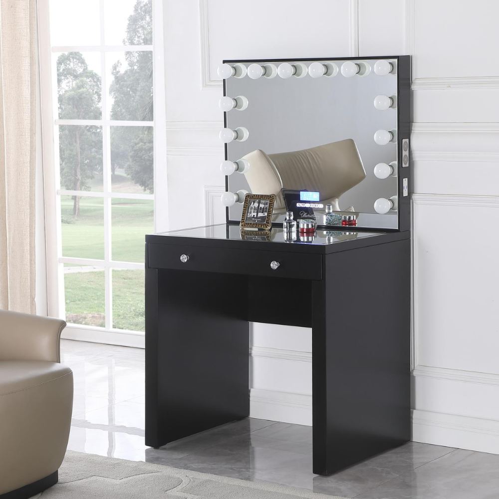 ANTON Vanity Desk with Bluetooth Hollywood Mirror Black