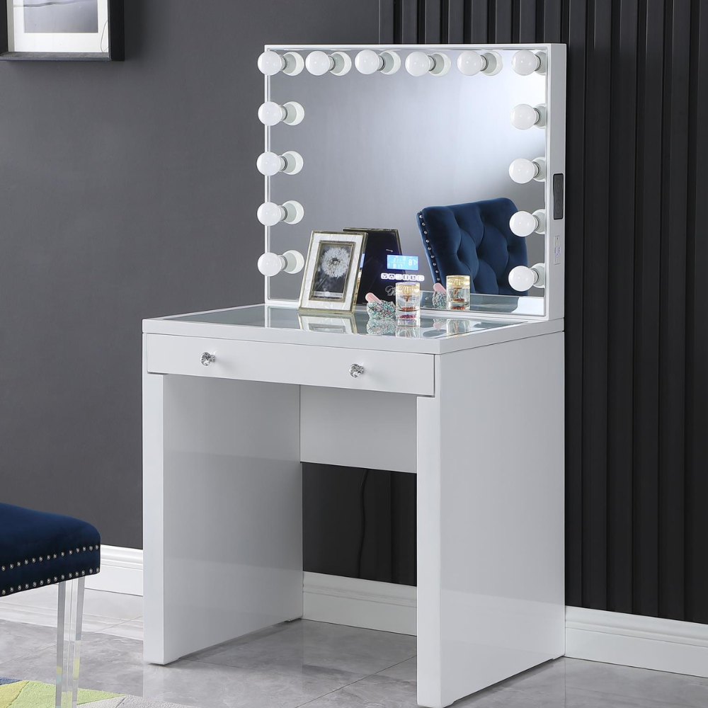 ANTON Vanity Desk with Bluetooth Hollywood Mirror White