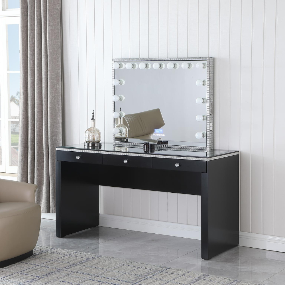 BRIELLE Vanity Desk with 3 Drawers Black