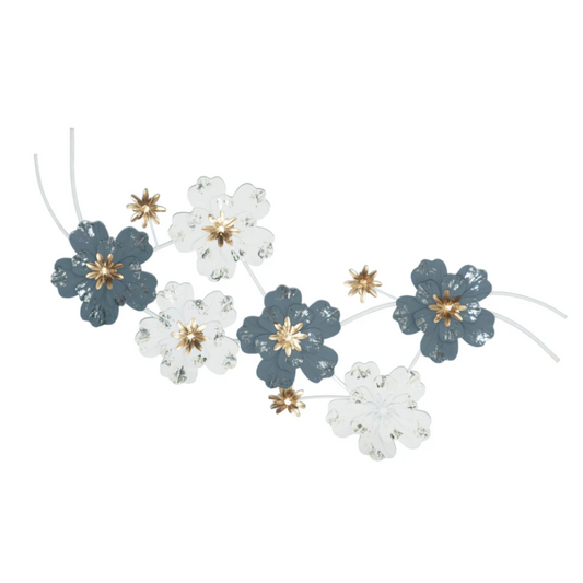 YARA Blue/White Flower Metal Wall Art