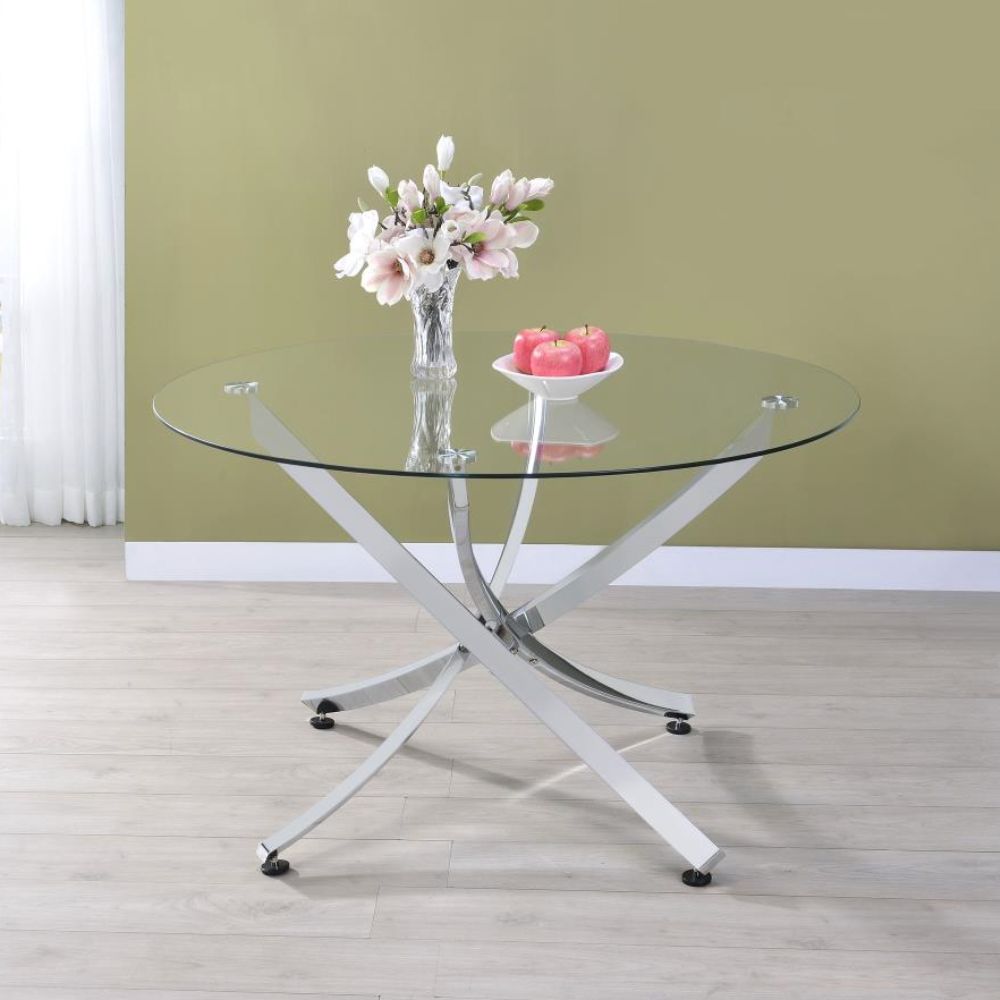 BECKHAM Round 46-inch Glass Top Dining Table Chrome