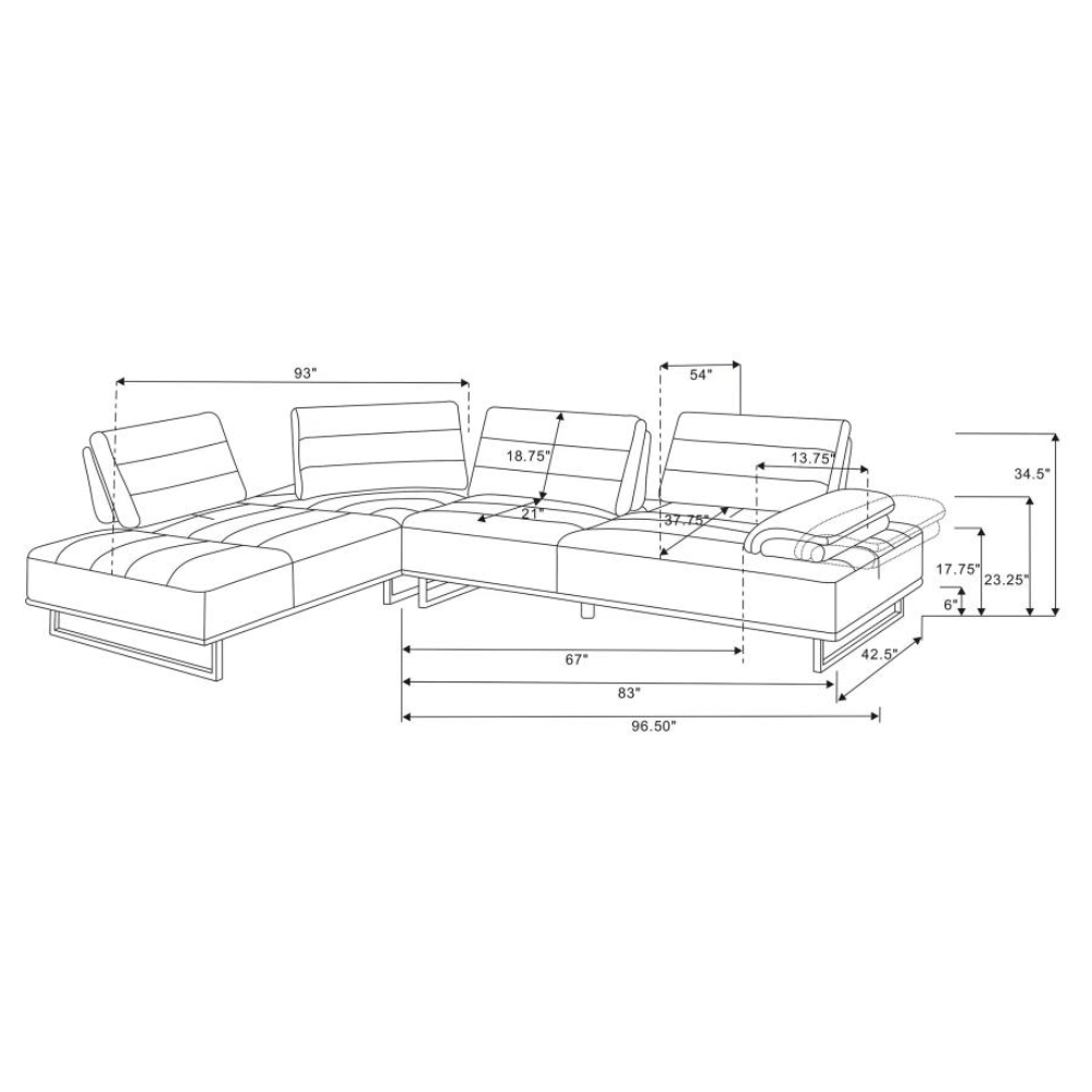 ARDEN Upholstered Sectional Sofa with Adjustable Back