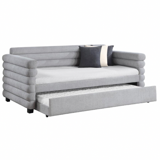 PATRICIA Boucle Upholstered Twin Day Bed with Trundle Grey