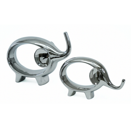 BRONTE 2pc Silver Elephant Sculpture Set