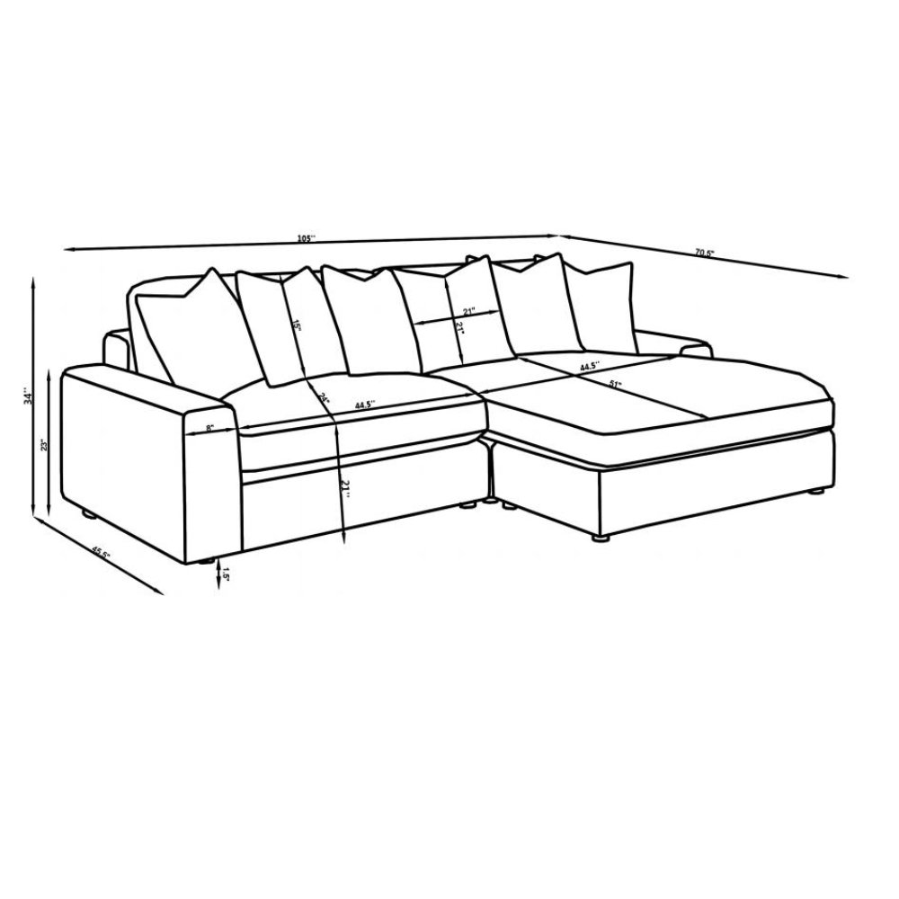 BLAINE Upholstered Reversible Chaise Sectional Sofa Grey