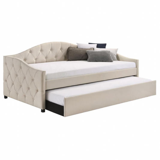 SADIE Upholstered Twin Daybed with Trundle Taupe