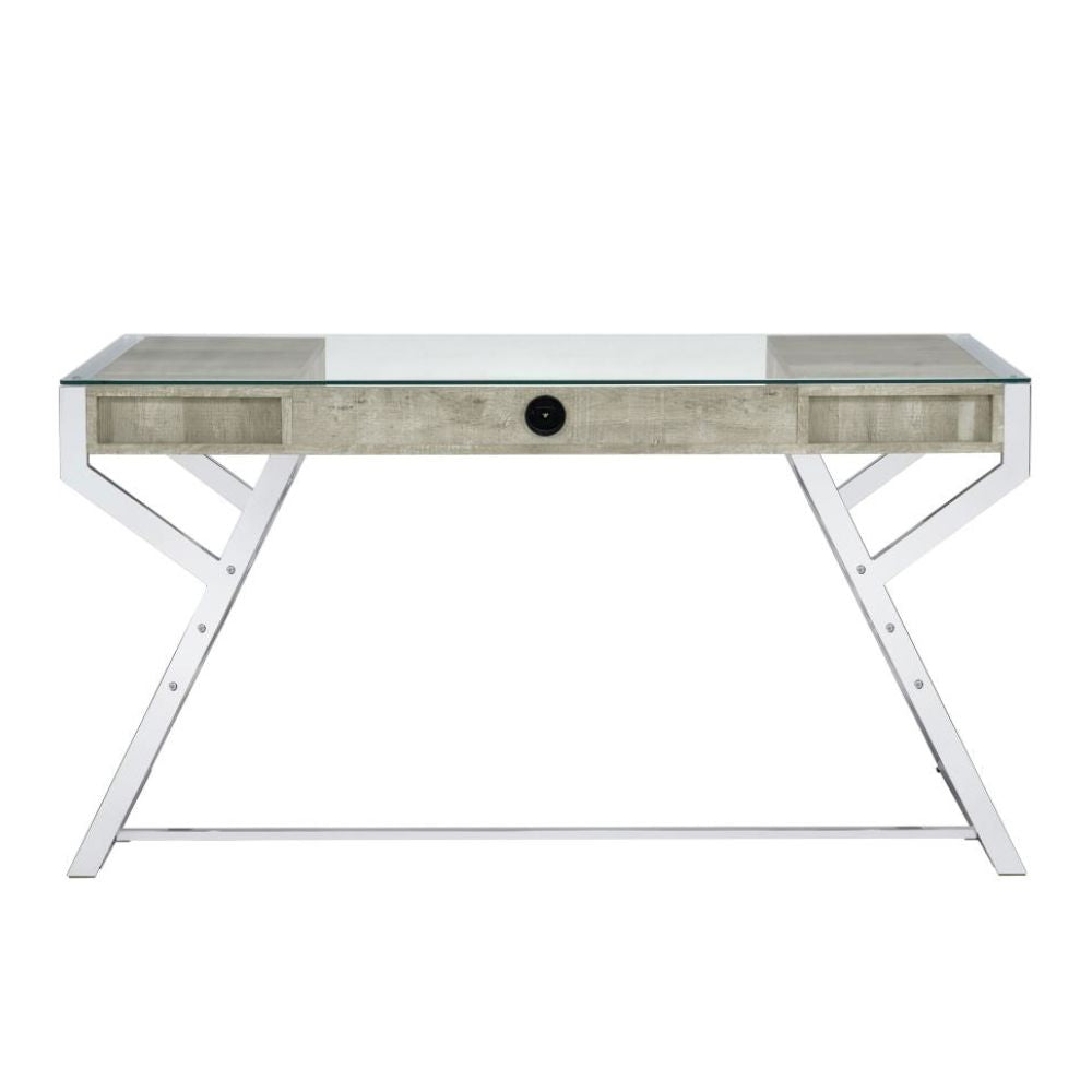 EMELLE Glass Top Writing Desk Grey