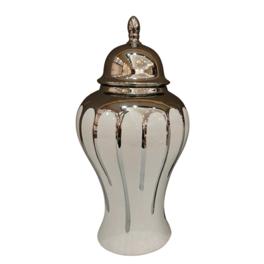 ULRICH 15" Decorative Ginger Jar Urn Silver