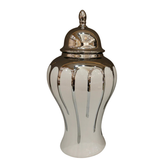 ULRICH 18" Decorative Ginger Jar Urn Silver