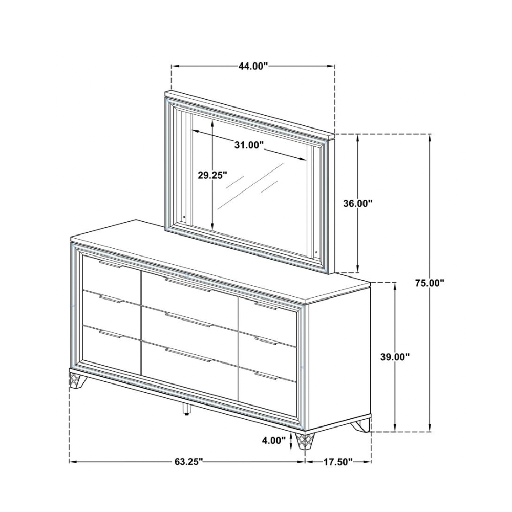 MARMORE 9-drawer Dresser and LED Mirror