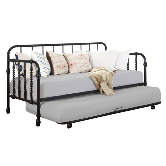 MARINA Metal Twin Daybed with Trundle Black