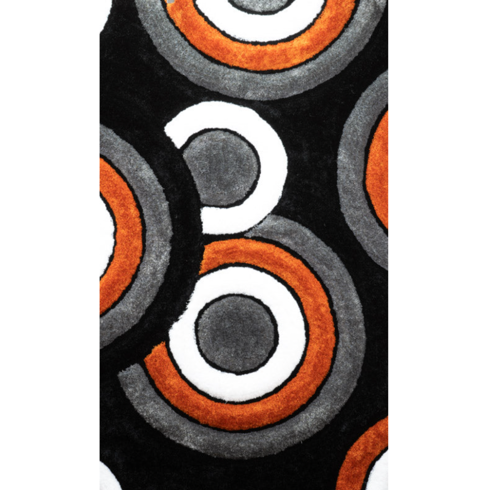 GINO 3D Circles Shaggy Area Rug Orange