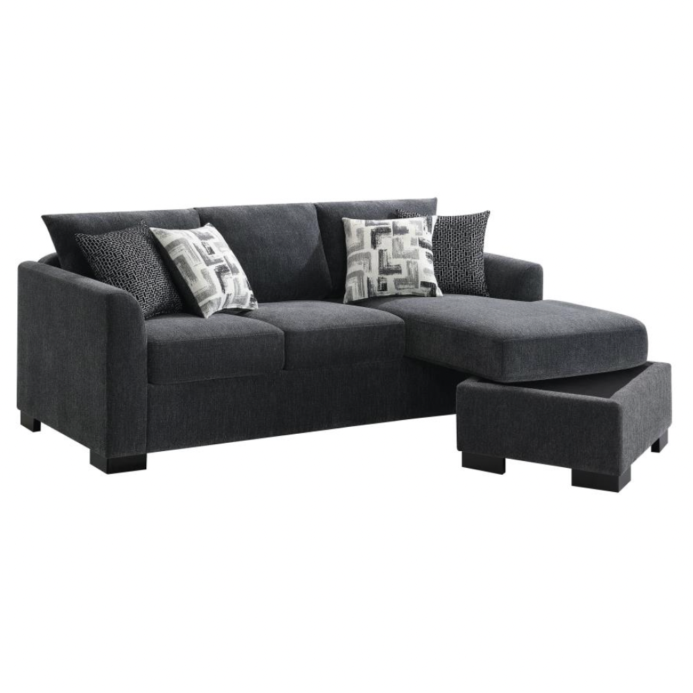 STOREY Upholstered Sleeper Sectional Chaise Sofa Dark Grey