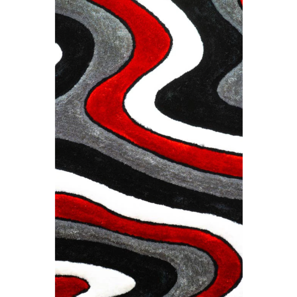 HALLE 3D Wavy Shaggy Area Rug Red