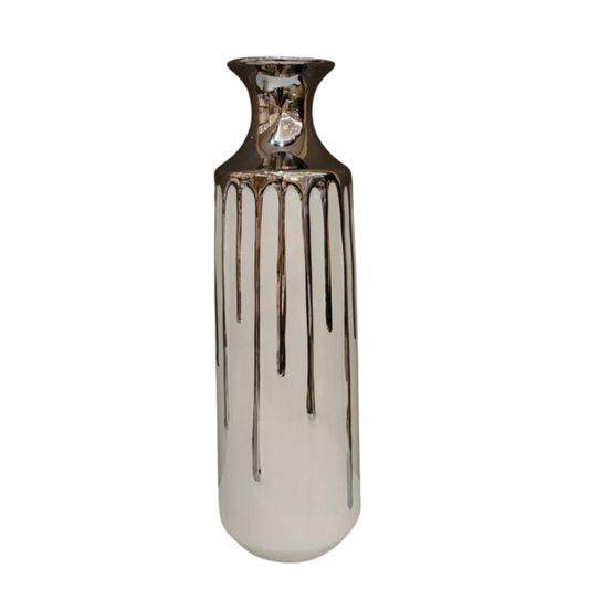 XAVIER 19.5" Modern Dripping Ceramic Vase Silver