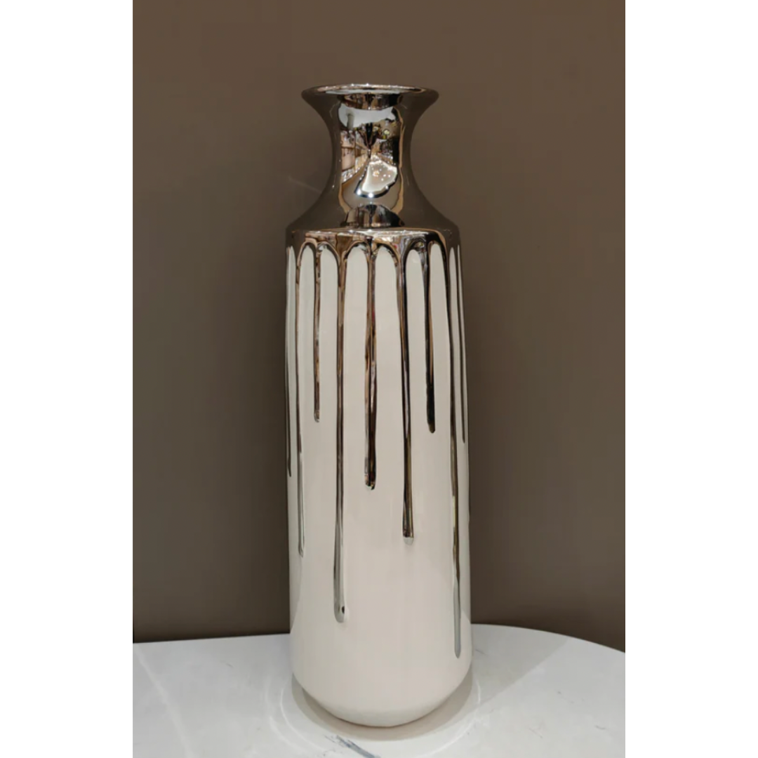 XAVIER 19.5" Modern Dripping Ceramic Vase Silver