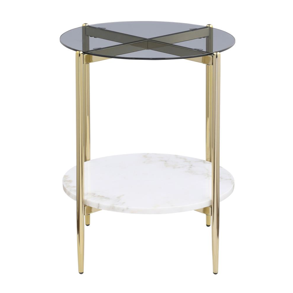 JONELLE Glass Top End Table with Marble Shelf