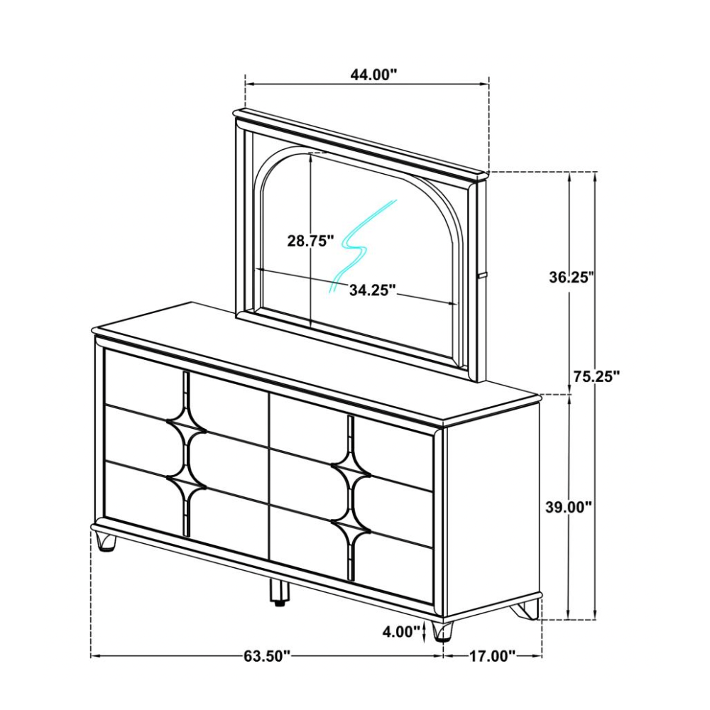 OLIVIA 6-drawer Dresser and LED Mirror