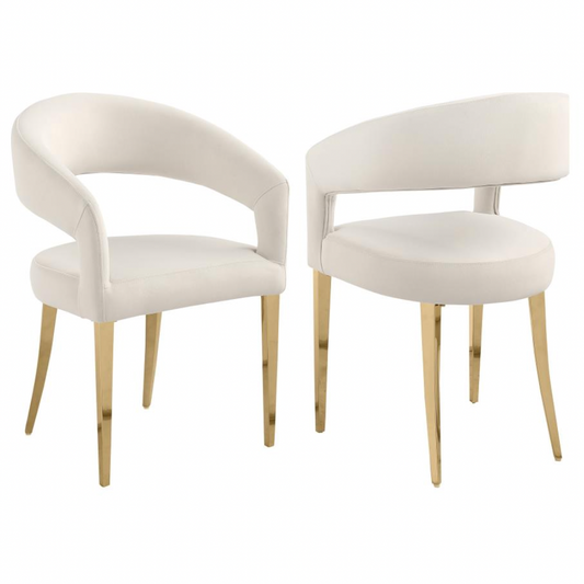 GALIANO Velvet Upholstered Dining Arm Cream (Set of 2)