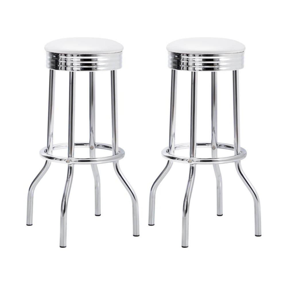 RETRO Upholstered Metal Swivel Bar Stool White (Set of 2)