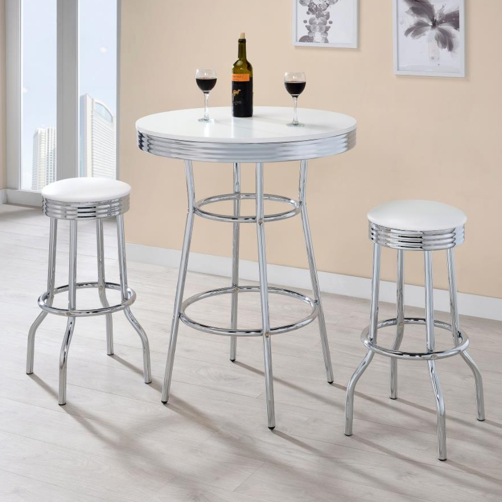 RETRO Upholstered Metal Swivel Bar Stool White (Set of 2)