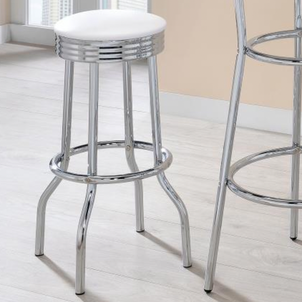 RETRO Upholstered Metal Swivel Bar Stool White (Set of 2)