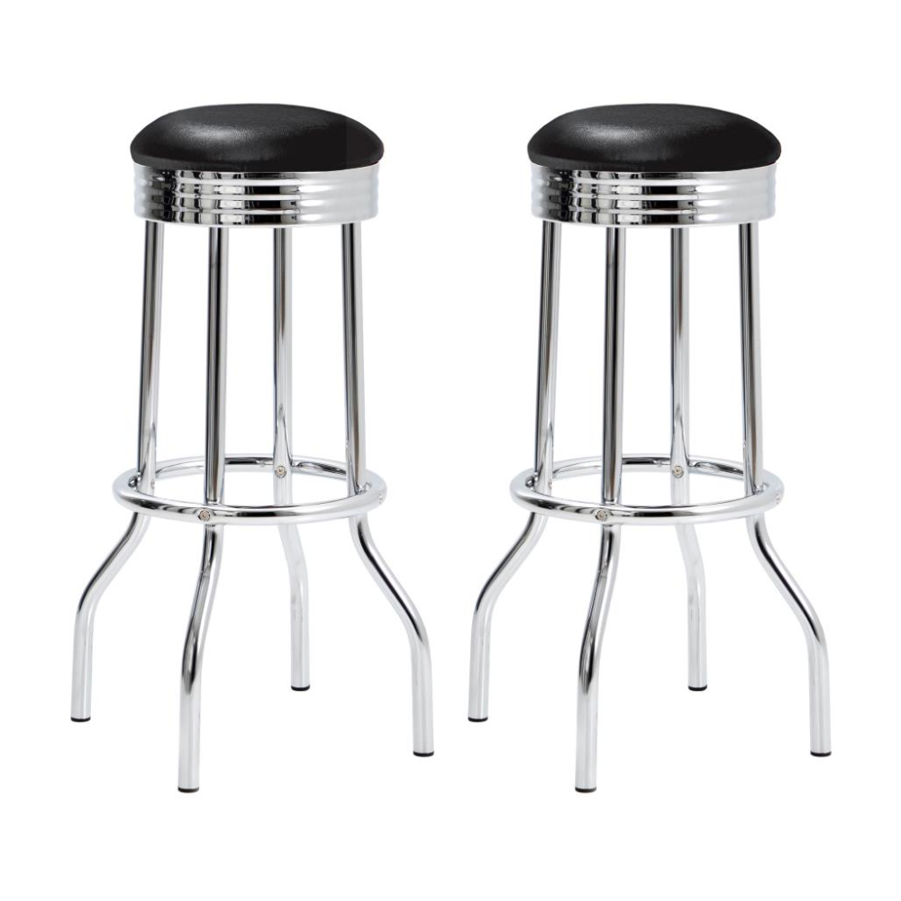 RETRO Upholstered Metal Swivel Bar Stool Black (Set of 2)