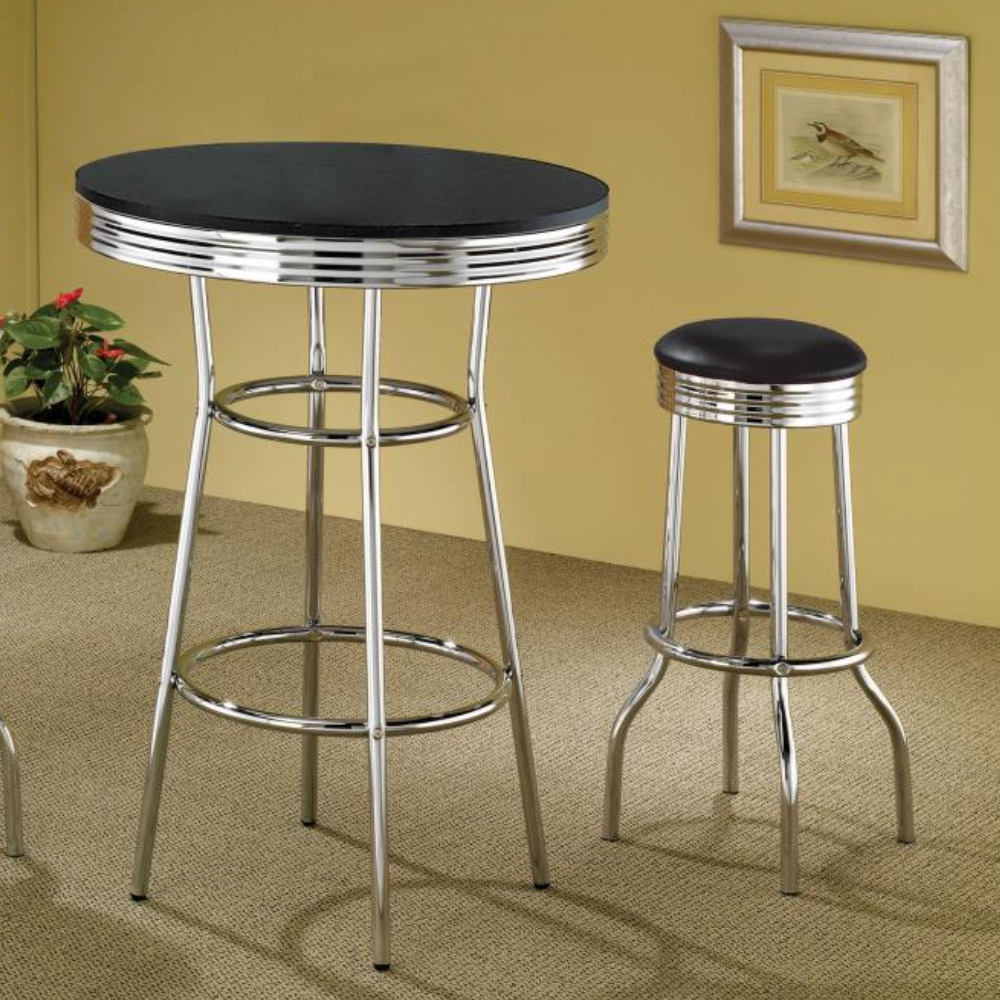 RETRO Upholstered Metal Swivel Bar Stool Black (Set of 2)