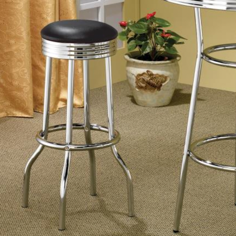 RETRO Upholstered Metal Swivel Bar Stool Black (Set of 2)