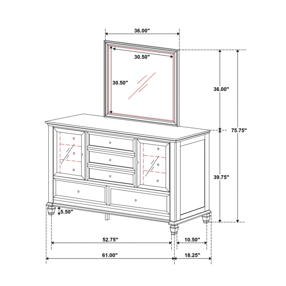 SANDY BEACH 11-drawer Dresser with Mirror Cream