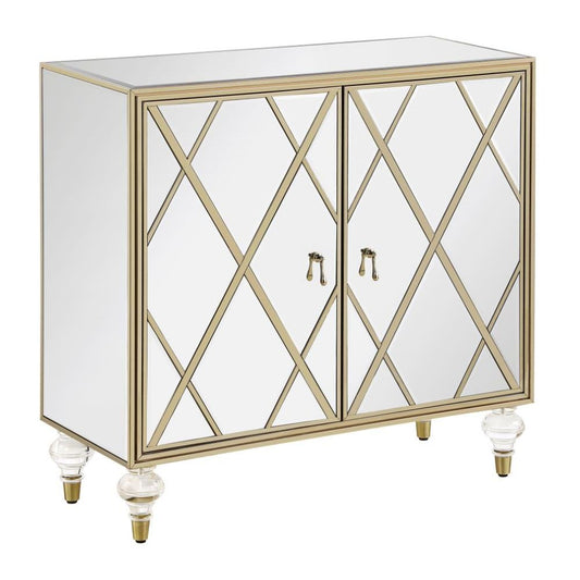 ASTILBE 2-door Mirrored Accent Cabinet Silver and Champagne