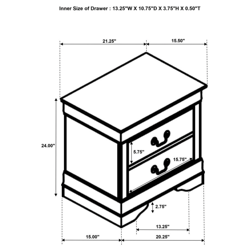 LOUIS PHILIPPE 2-drawer Nightstand Bedside Table White