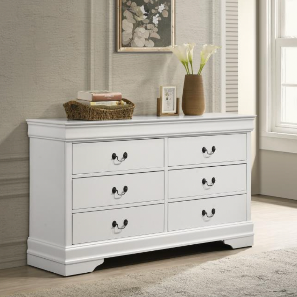 LOUIS PHILIPPE 6-drawer Dresser White