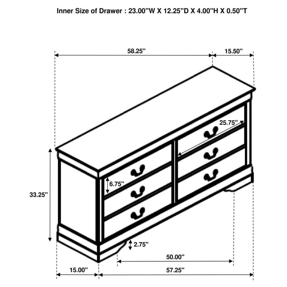 LOUIS PHILIPPE 6-drawer Dresser White