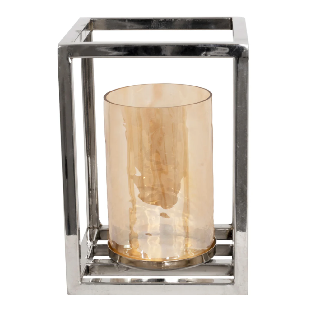 CLARA Tabletop Candle Holder Lantern Set Silver