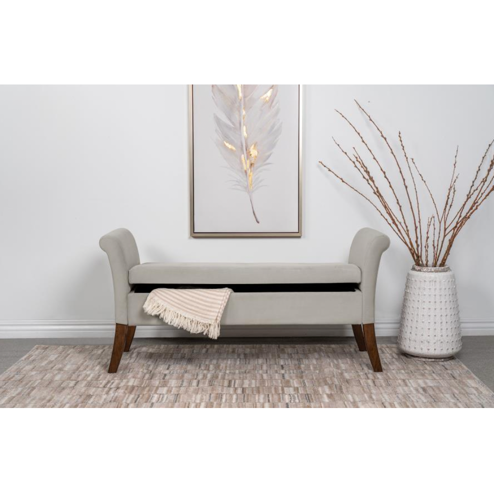 FARRAH Velvet Rolled Arm Storage Bench Beige