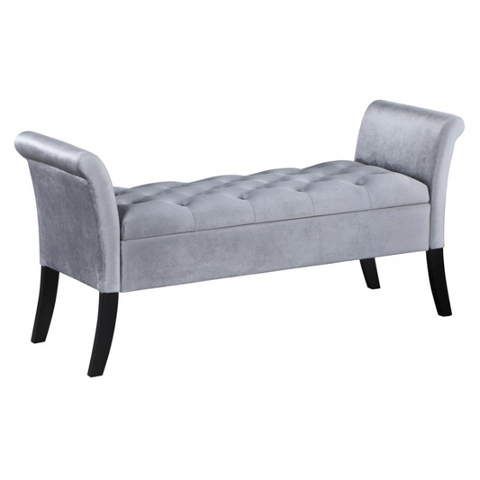 FARRAH Velvet Rolled Arm Storage Bench Silver